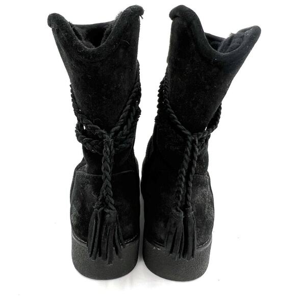 ABEO Blaine Black Suede Boot Shearling Tassel Size 8 - Picture 5 of 11